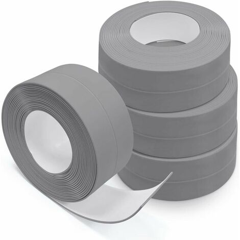 Sealant for Wall and Facade, Adhesive Door Bottom, 4 Rolls Sealing Strip, Self-adhesive PVC, WC, Bathtub, Wall Corner, Tile (Grey)