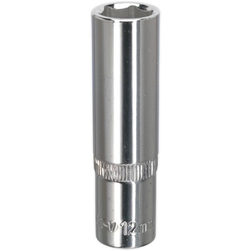 SP3812D Premier Fully Polished Deep Socket 3/8''Sq Drive 12mm - Sealey