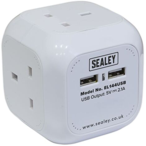 Sealey 1.4m Extension Cable Cube 4 x 230V & 2 x USB - White EL144USB