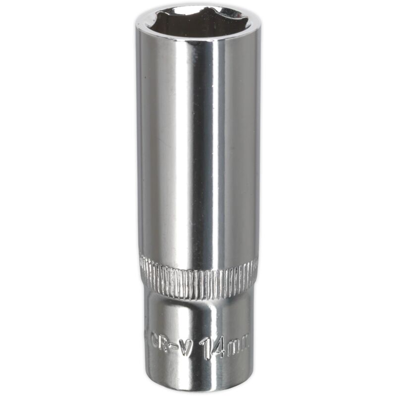 SP3814D Premier Fully Polished Deep Socket 3/8''Sq Drive 14mm - Sealey