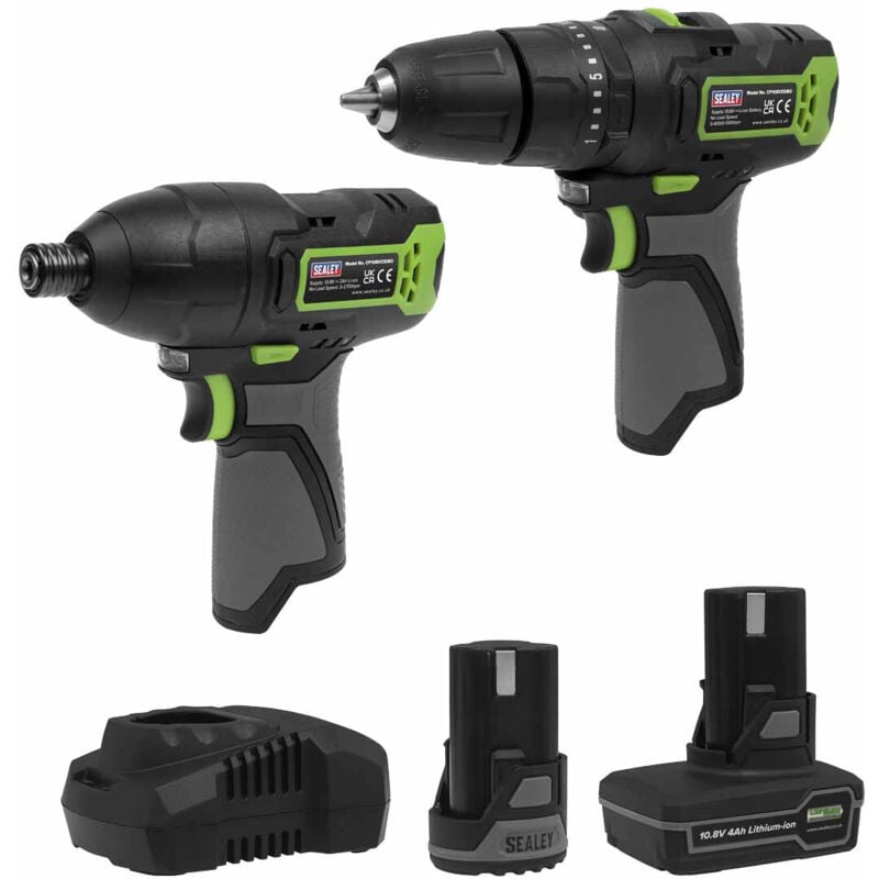 Sealey - CP108VCOMBO3 2 x SV10.8 Series Cordless Combi Drill & Impact Driver Kit 10.8V - 2 Batteries