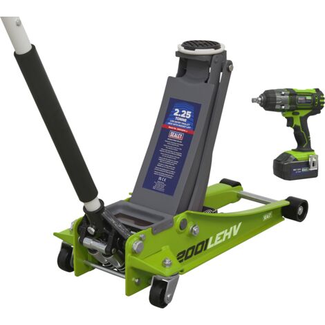Sealey 2001LEHVCOMBO Trolley Jack & Cordless Impact Wrench Combo - Green