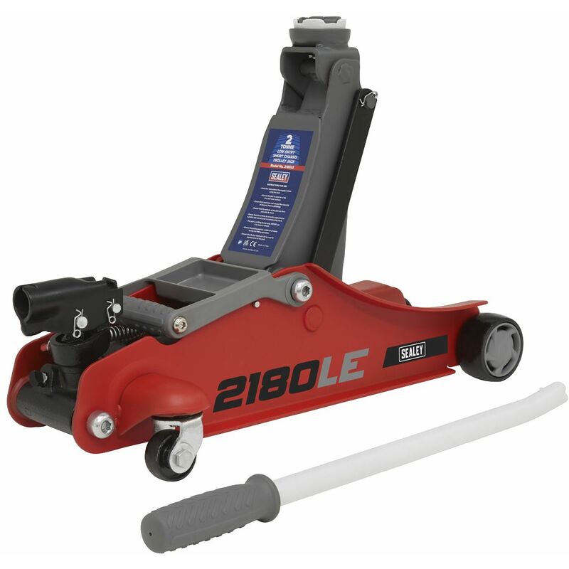 Sealey - 180� Handle Trolley Jack 2 Tonne Low Profile Short Chassis - Red 2180LE