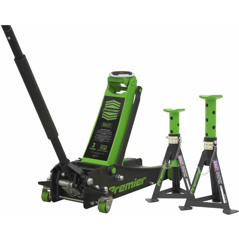Sealey - Trolley Jack 3 Tonne & Axle Stands (Pair) 3tonne per Stand Combo 3040AGCOMBO1