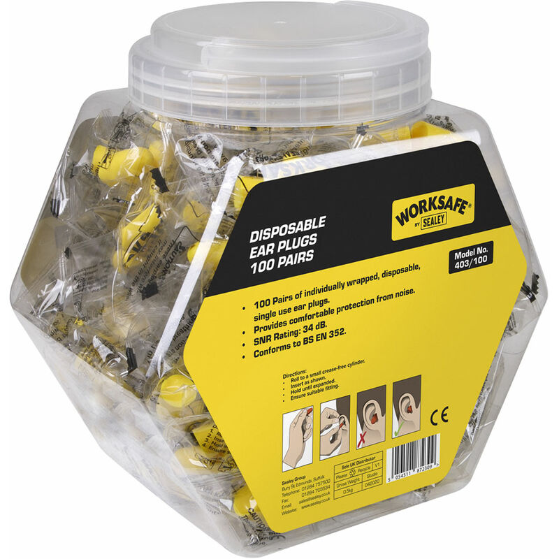403/100 Ear Plugs Disposable - 100 Pairs - Worksafe