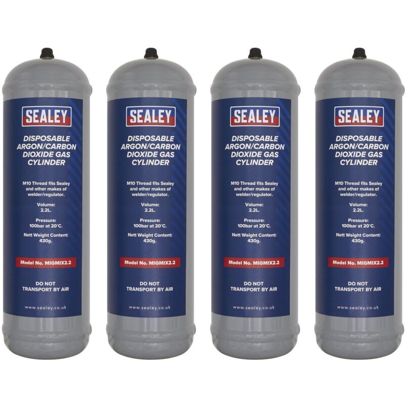 Sealey - MIGMIX2.24 Disposable Argon/Carbon Dioxide Gas Cylinder 430g, 2.2L - Pack of 4