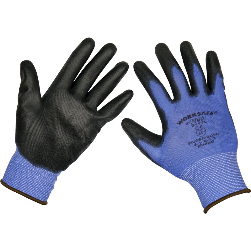 Sealey - 9117L/12 Worksafe® Lightweight Precision Grip Gloves, Large - Pack of 12 Pairs