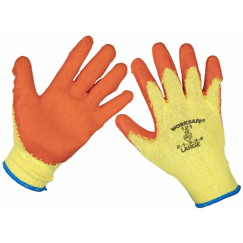 9121L/12 Super Grip Knitted Gloves Latex Palm (Large) - Pack of 12 Pairs - Sealey