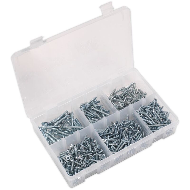 Sealey - Self Tapping Screw Assortment 510PC Countersunk Pozi Zinc din 7982