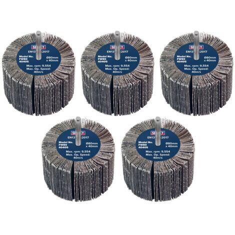 Sealey Abrasive Flap Wheel 80 x 40mm 40Grit 6mm Shaft Pack of 5 FW8040405