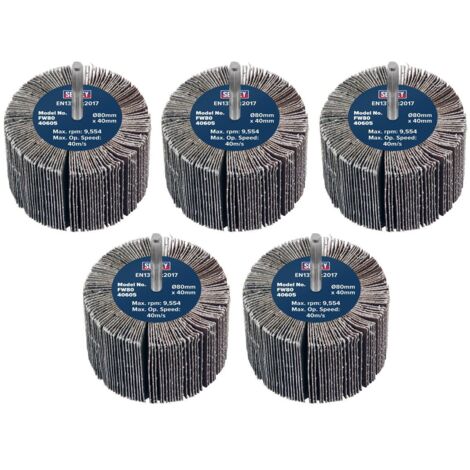 Sealey Abrasive Flap Wheel 80 x 40mm 60 Grit 6mm Shaft Pack of 5 FW8040605