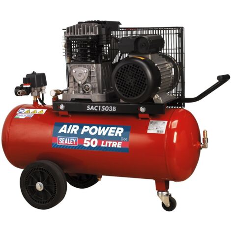 Sealey Air Compressor 50L Belt Drive 3hp with Cast Cylinders & Wheels SAC1503B