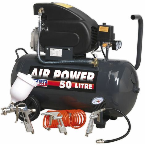 Sealey Air Compressor 50L Direct Drive 2hp with 4pc Air Accessory Kit SAC5020EPK