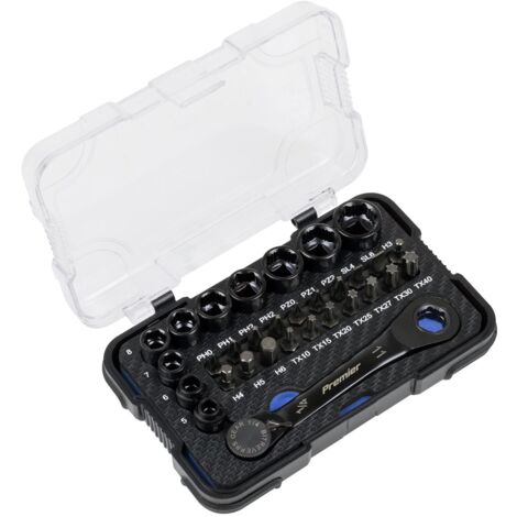Sealey AK2112 Premier Black Go-Through Lock-On Low Profile Socket & Bit Set 1/4""Sq Drive 31pc