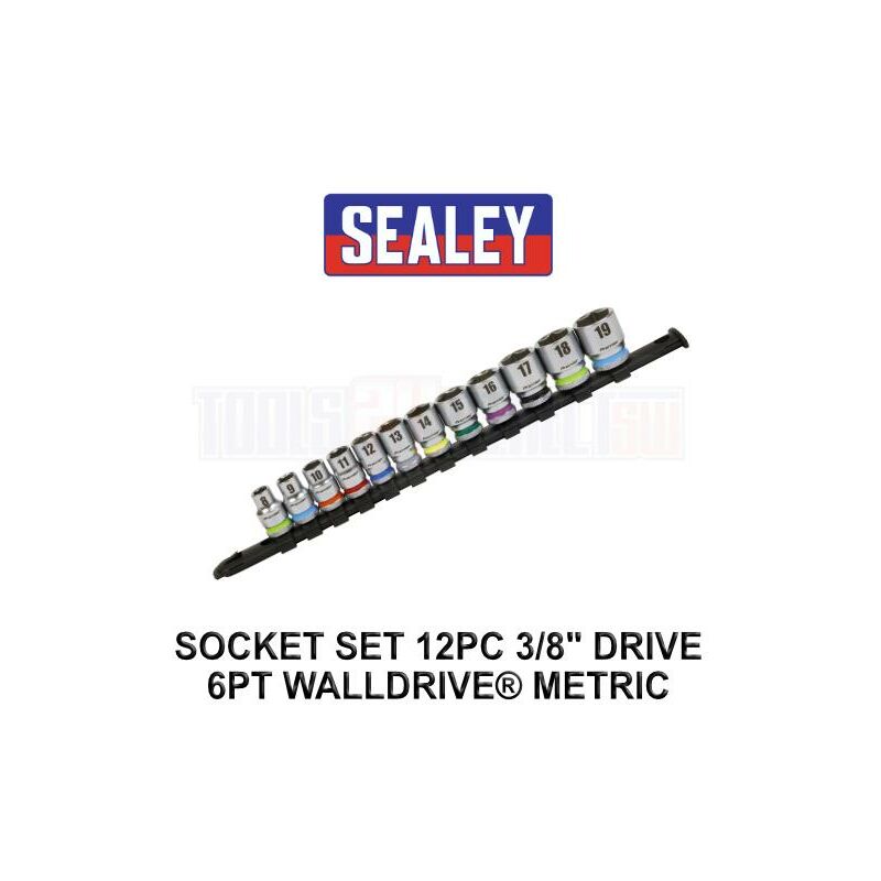 Sealey - 12pc 3/8 Sq Drive Socket Set 6pt WallDrive® Metric 8 - 19mm - AK2660