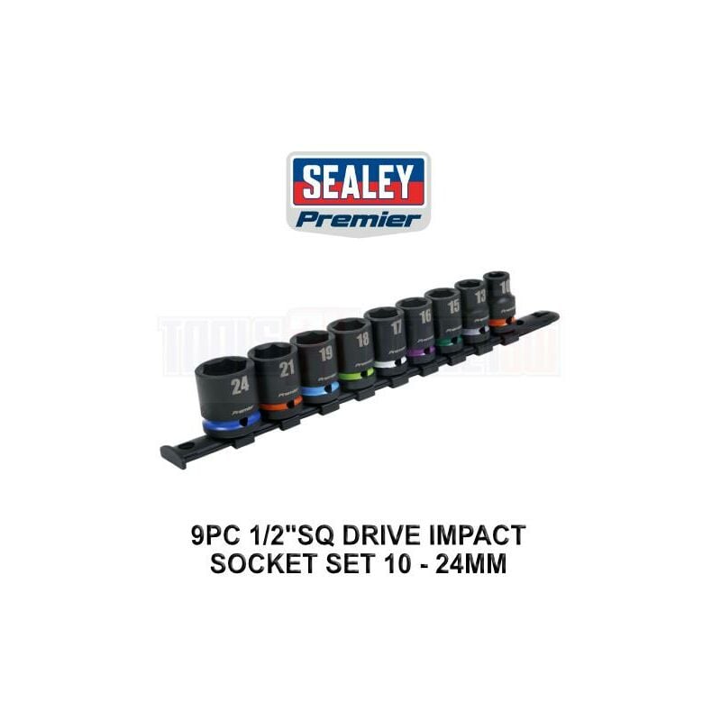 Sealey Premier - 9pc 1/2 Sq Drive Impact Socket Set Metric 10 - 24mm 6PT AK5618M