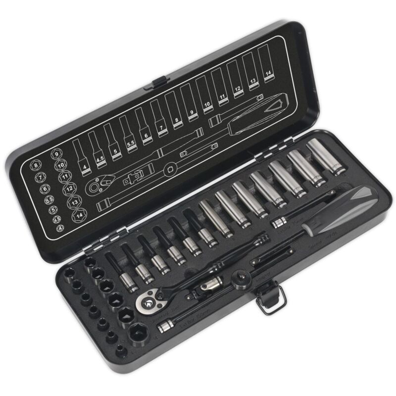 Sealey - Socket Set 32pc 1/4''Sq Drive 6pt WallDrive® Metric Black Series AK7970