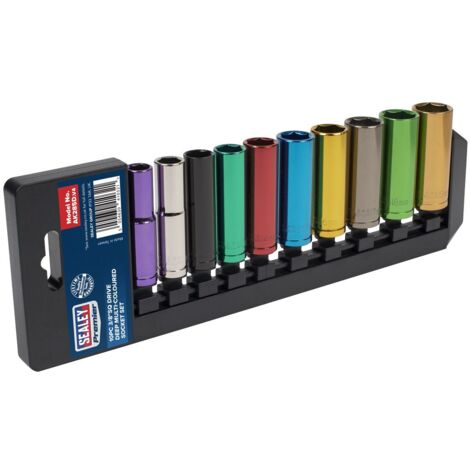 Sealey AK285D Premier Deep Multi-Coloured Socket Set 3/8""Sq Drive 10pc