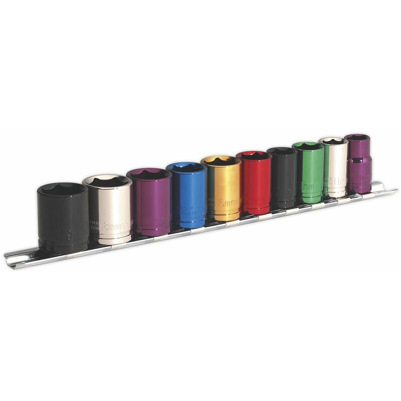 Sealey - Multi-coloured Socket Set10 Piece 3/8' Square Drive 6PT WallDrive Metric