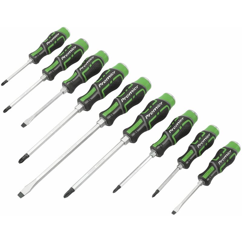 Hammer-Thru Screwdriver Set Hi-Vis Green 9pc AK4941HV - Sealey