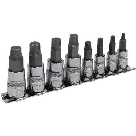 Sealey AK65600 Hex Socket Bit Set Lock-On 8pc 1/4in &amp 3/8inSq Drive Metric
