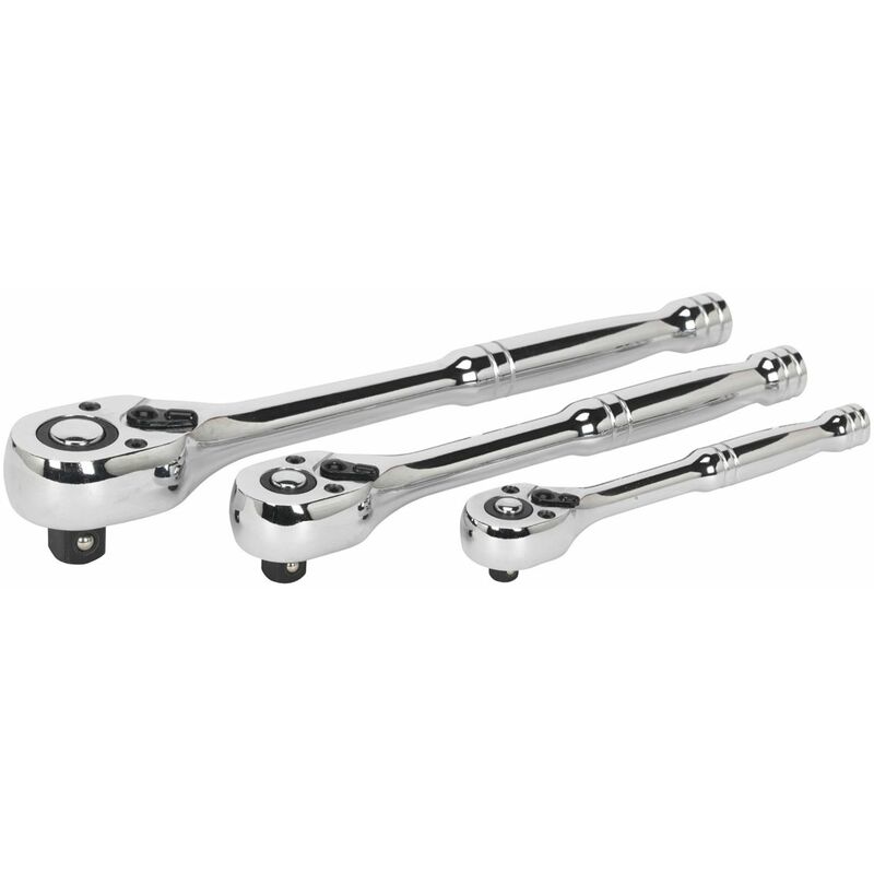 Ratchet Wrench Set 3pc Pear Head Flip Reverse 1/4'' 3/8'' and 1/2''D AK6672 - Sealey