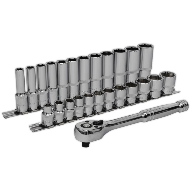 Ratchet Wrench & Socket Rail Set25 Piece 3/8' Square Drive - Sealey