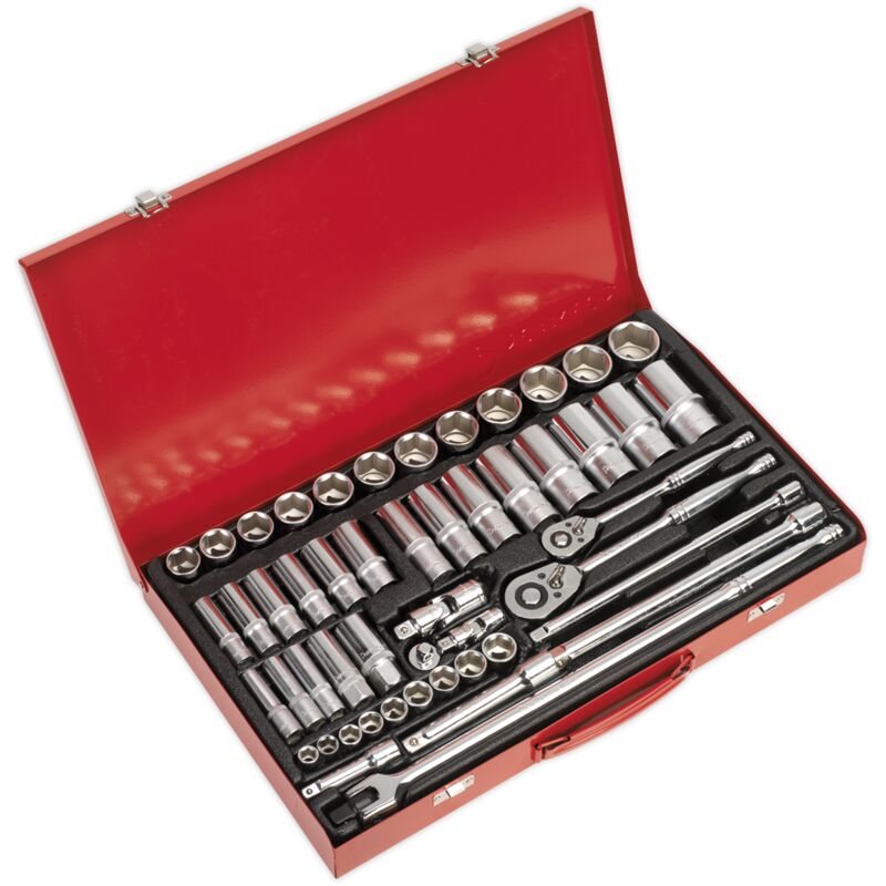 Sealey Metric Socket Set 50pc 3/8"" & 1/2""D 6pt Deep And Standard AK6942