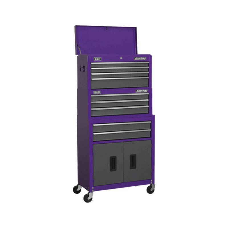 AP2200BBCPSTACK Topchest, Mid-Box & Rollcab 9 Drawer Stack - Purple - Sealey