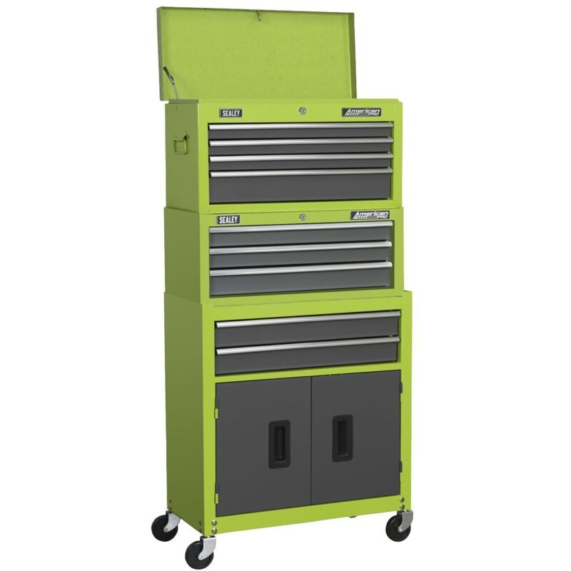 Sealey - AP2200BBHVSTACK American pro Topchest, Mid-Box Tool Chest & Rollcab 9 Drawer Stack - Green