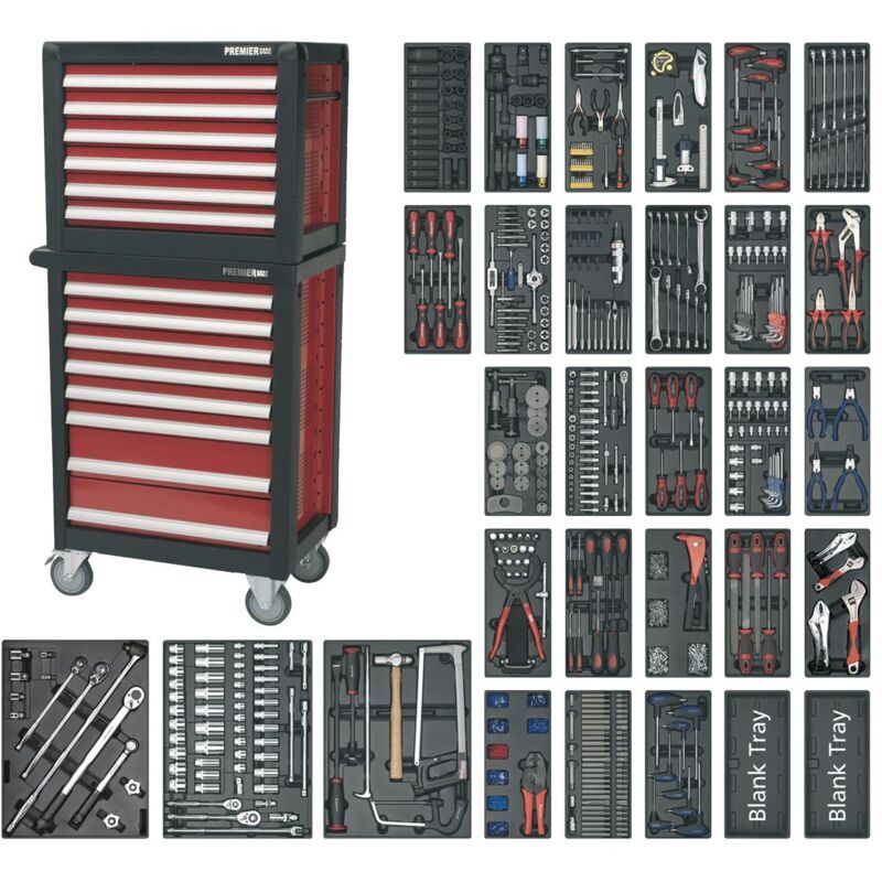 Sealey - APTTC02 Premier&trade Topchest & Rollcab Combination 14 Drawer with 1233pc Tool Kit
