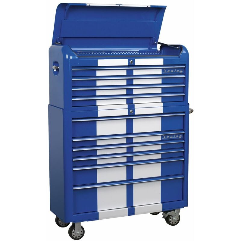 Sealey - Retro Style Wide Topchest & Rollcab Combination 10 Drawer Blue/White Stripes AP41COMBOBWS