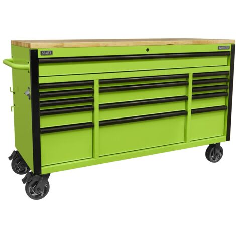 Sealey AP6115BE Superline PRO® Black Edition Mobile Trolley with Wooden Worktop 15 Drawer 1549mm