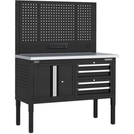 Sealey APMWB50COMBO1SS Superline PRO Modular Workbench with 4 Drawers & Cupboard Stainless Steel Worktop 1265mm