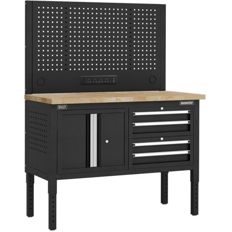 Sealey APMWB50COMBO1W Superline PRO Modular Workbench with 4 Drawers & Cupboard Wooden Worktop 1265mm