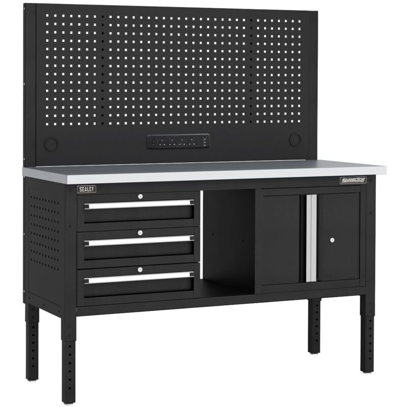 Sealey APMWB60COMBO2SS Superline PRO Modular Workbench with 3 Drawers & Cupboard Stainless Steel Worktop 1525mm