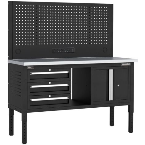 Sealey APMWB60COMBO2SS Superline PRO Modular Workbench with 3 Drawers & Cupboard Stainless Steel Worktop 1525mm