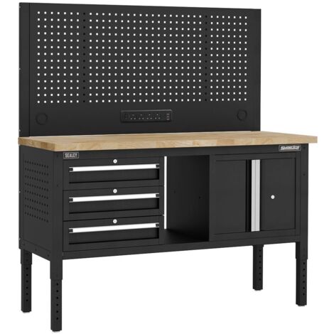 Sealey APMWB60COMBO2W Superline PRO Modular Workbench with 3 Drawers & Cupboard Wooden Worktop 1525mm