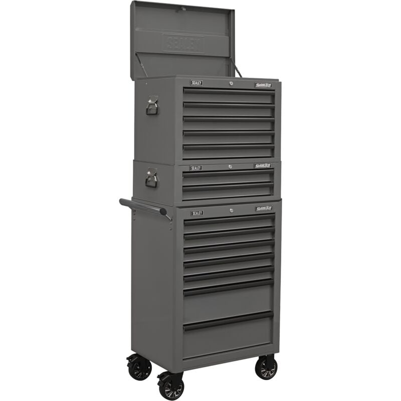 Sealey - apstacktgr Superline pro® Topchest, Mid-Box Tool Chest & Rollcab Combination 14 Drawer - Grey