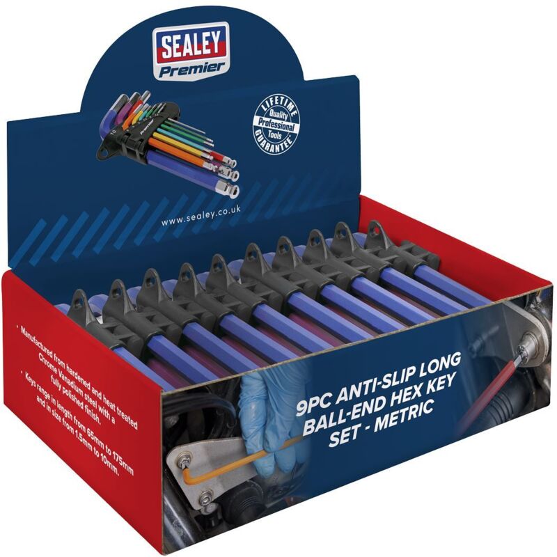 Sealey - AK7190DB Premier Long Colour-Coded Ball-End Hex Key Set 9pc - Display Box of 10