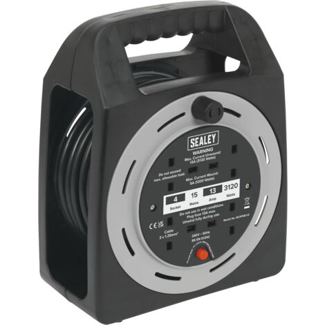 Sealey BCR15CB 15m Box Type Cable Reel with Thermal Trip 4 x 230V
