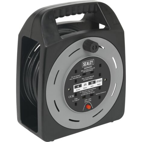 Sealey BCR25CB 25m Box Type Cable Reel with Thermal Trip 4 x 230V