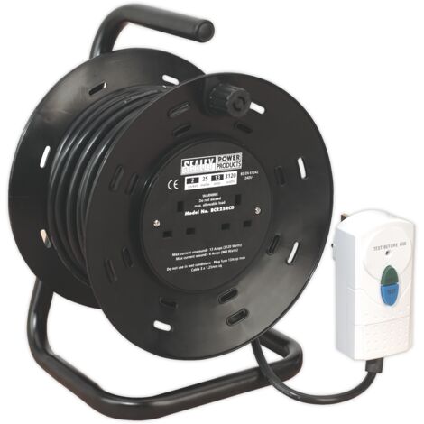 Sealey BCR25RCD 25m Cable Reel with Thermal Trip & RCD Plug 4 x 230V