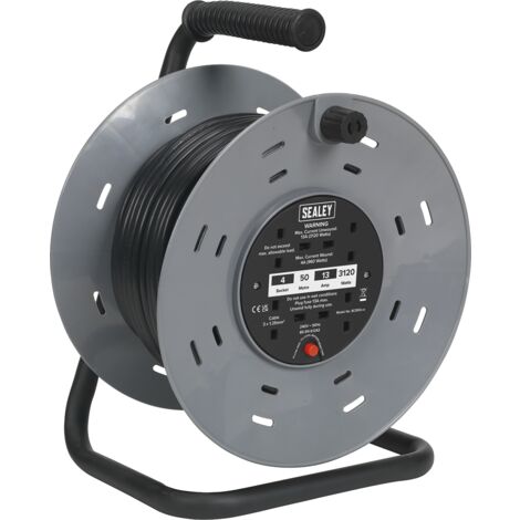 Sealey BCR50 50m Cable Reel with Thermal Trip 4 x 230V
