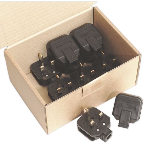 Sealey Black 13A heavy-Duty Plug Pack of 10 PL/13/3