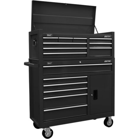 Sealey Black Toolbox Combination 15 Drawer With Ball Bearing Slides AP41STACKB