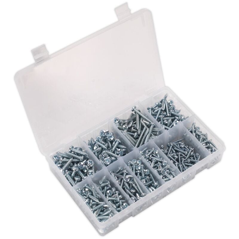 Sealey - Zinc Plated Self-Tapping Pan Head Pozi Screw Assortment 700pc - din 7981CZ AB063STPH