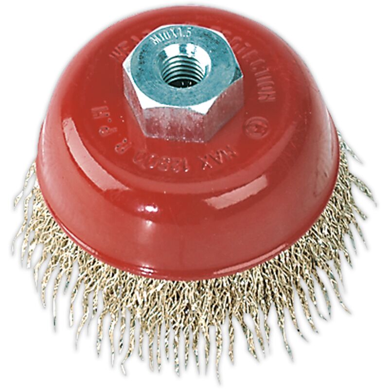 Brassed Steel Cup Brush 75MM M10 x 1.5MM - Sealey