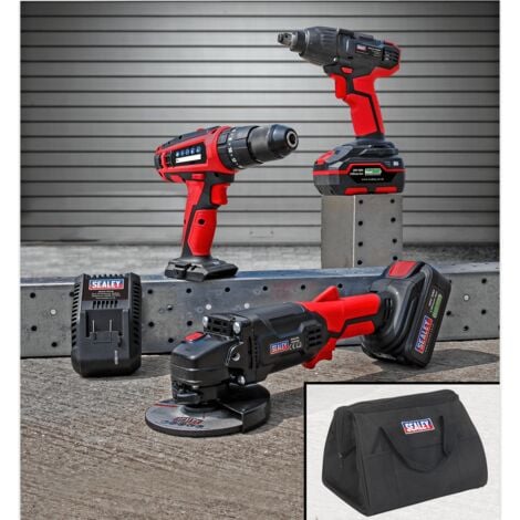 Sealey CP20VCOMBO1 20V Cordless 13mm Hammer Drill/1/2"Sq Drive Impact Wrench/??115mm Angle Grinder Combo Kit