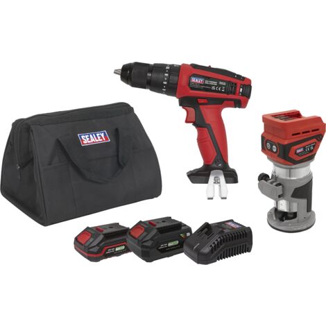 Sealey CP20VCOMBO12 2 x SV20 Series Cordless Router & Combi Drill Kit 20V - 2 Batteries